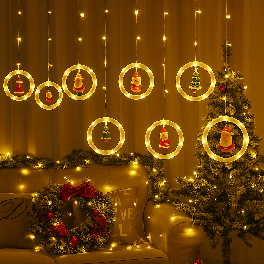 Cortina Luces de Aros Papá Noel 3m