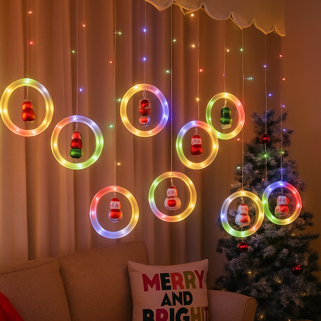Cortina Luces de Aros Papá Noel 3m